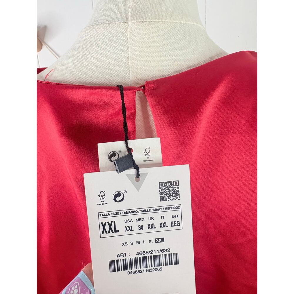NWT Zara Red Satin One Shoulder Long Sleeve Mini Dress Plus Size XXL - Picture 13 of 13